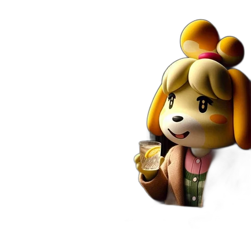 animal, staff, food, 3d render, concept art, pixel art, golden, isabelle transparent PNG cut-out