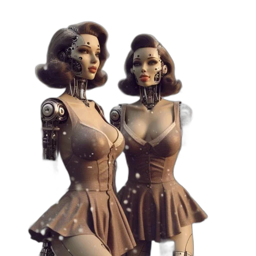 robot, dress, concept art, 3d render, fantasy art, comic book art, earth tones, golden transparent PNG cut-out