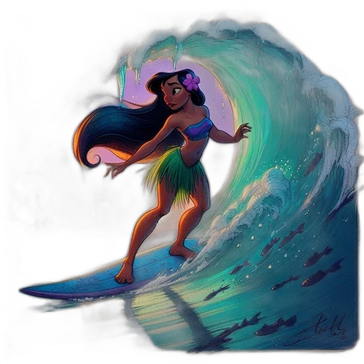 concept art, fantasy art, comic book art, watercolor, underwater, stylized, animated, female transparent PNG cut-out