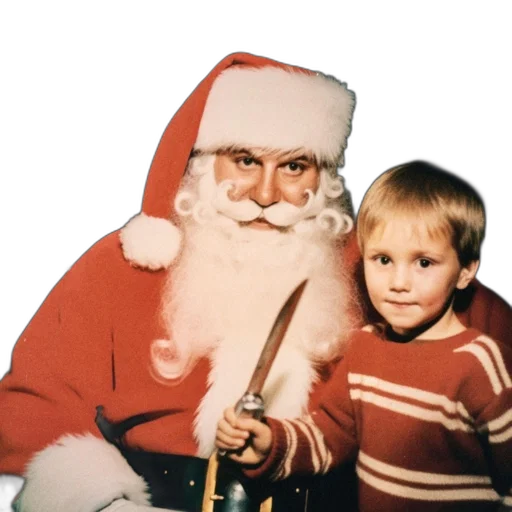 weapon, young, boy, stands, next, santa, claus, holding transparent PNG cut-out