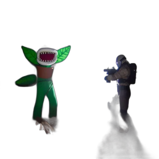 creature, robot, mask, staff, 3d render, concept art, pixel art, fantasy art transparent PNG cut-out
