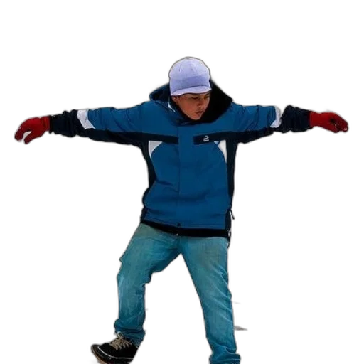 jacket, staff, hat, creature, 3d render, snow, blue, person transparent PNG cut-out