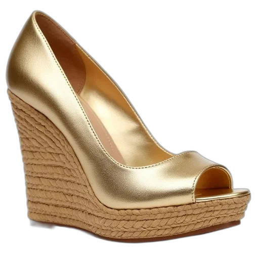 shoes, 3d render, golden, earth tones, a9a23abfd7e0, tory, wedges, gold transparent PNG cut-out