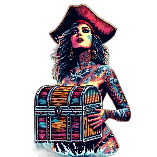 jacket, dress, hat, pixel art, comic book art, fantasy art, cartoon, neon lights transparent PNG cut-out