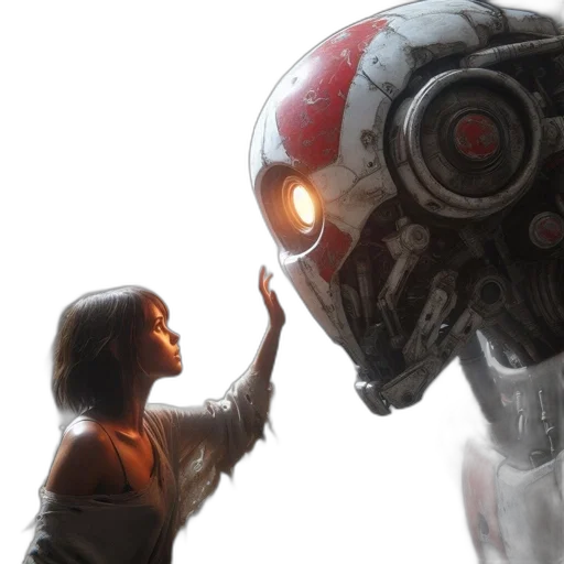 robot, concept art, cyberpunk, comic book art, 3d render, outer space, young, woman transparent PNG cut-out