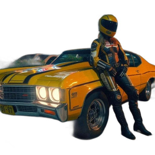 car, robot, weapon, jacket, concept art, 3d render, photorealistic, cyberpunk transparent PNG cut-out