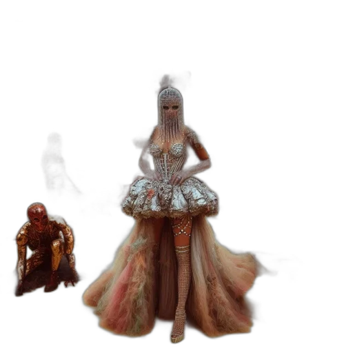 dress, crown, creature, concept art, fantasy art, 3d render, pixel art, outer space transparent PNG cut-out