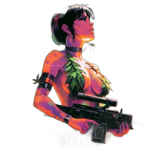 weapon, cyberpunk, comic book art, concept art, pixel art, neon lights, neon, green transparent PNG cut-out