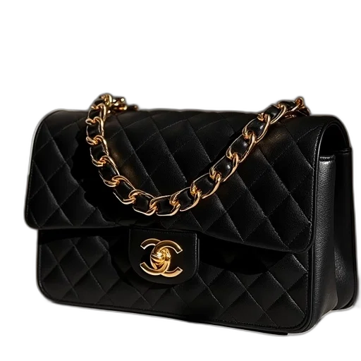 chanel, classic, leather, small, shoulder, bag, black, gold transparent PNG cut-out