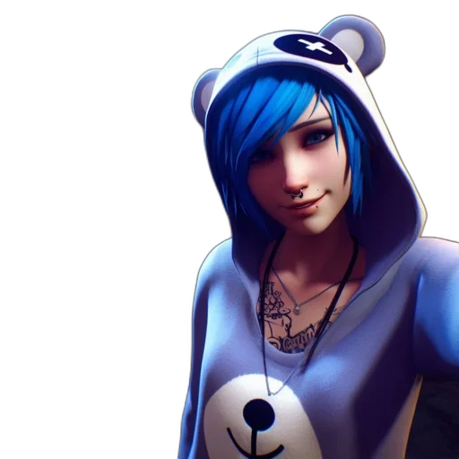 face, concept art, fantasy art, 3d render, photorealistic, blue, animated, female transparent PNG cut-out