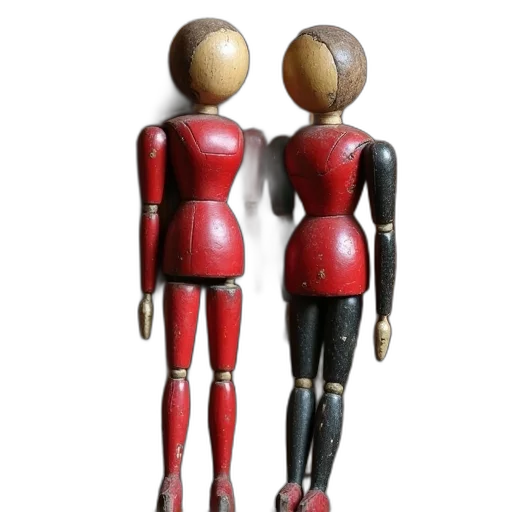 robot, jewelry, 3d render, concept art, pair, antique, wooden, dolls transparent PNG cut-out