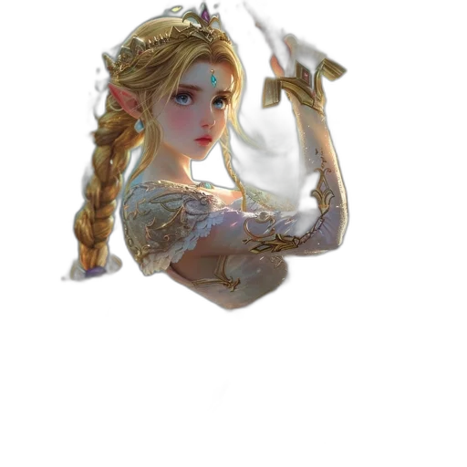 crown, dress, staff, weapon, fantasy art, concept art, 3d render, pixel art transparent PNG cut-out