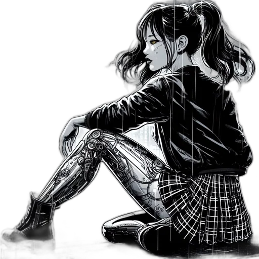jacket, dress, shoes, comic book art, concept art, cartoon, pencil sketch, neon lights transparent PNG cut-out