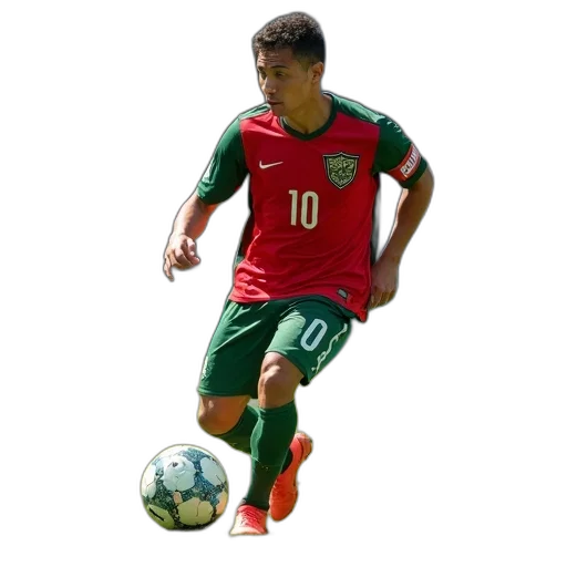 soccer, player, red, green, jersey, number, dribbling, ball transparent PNG cut-out