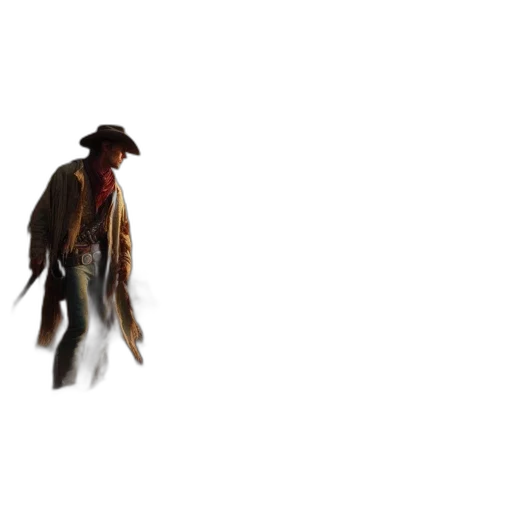 hat, staff, jacket, weapon, concept art, 3d render, photorealistic, pixel art transparent PNG cut-out