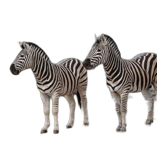 animal, 3d render, photorealistic, concept art, monochrome, two, zebras, standing transparent PNG cut-out