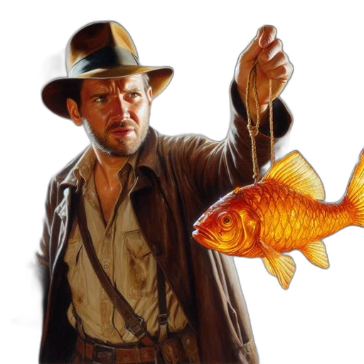 animal, hat, photorealistic, concept art, comic book art, oil painting, underwater, golden transparent PNG cut-out