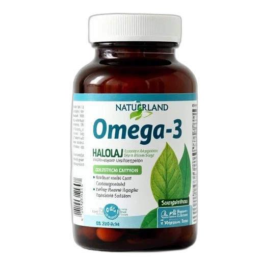 bottle, omega-3, halolaj, supplement, naturland, label, multiple, languages transparent PNG cut-out