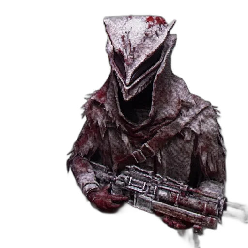 jacket, mask, creature, staff, concept art, 3d render, fantasy art, cyberpunk transparent PNG cut-out