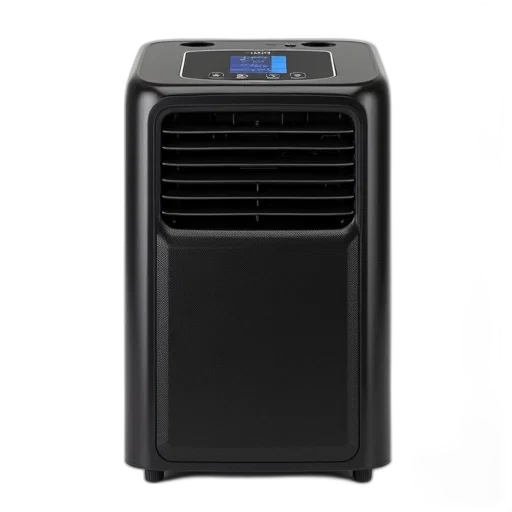 robot, black, rectangular-shaped, portable, air, conditioner, digital, display transparent PNG cut-out