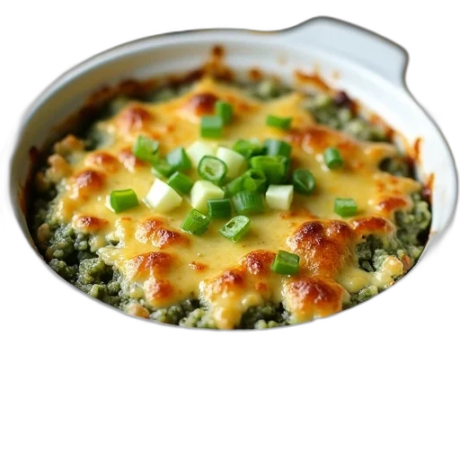 food, photorealistic, green, white, ceramic, casserole, dish, filled transparent PNG cut-out