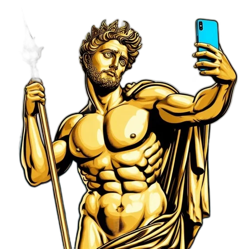 sword, staff, comic book art, vaporwave, cartoon, concept art, golden, statue transparent PNG cut-out