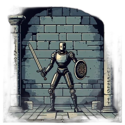 sword, robot, weapon, staff, pixel art, concept art, fantasy art, comic book art transparent PNG cut-out