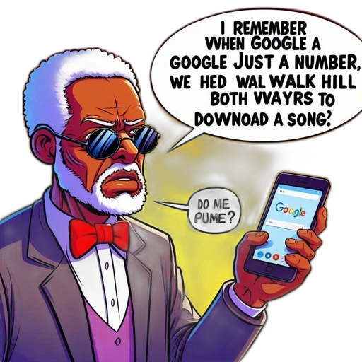cartoon, elderly, man, glasses, red, bowtie, holds, phone transparent PNG cut-out