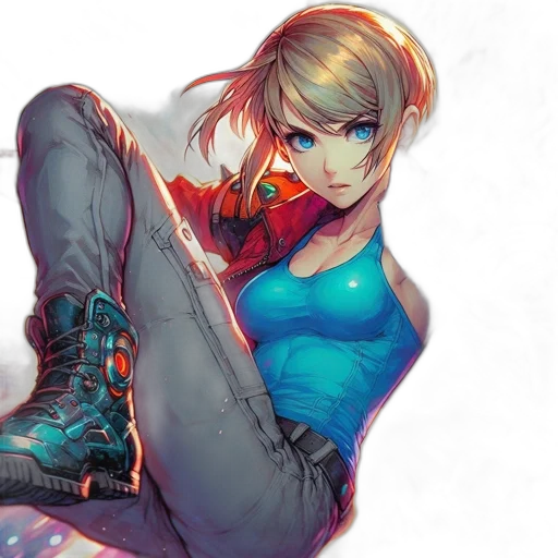 jacket, shoes, cyberpunk, comic book art, anime, concept art, neon lights, blue transparent PNG cut-out
