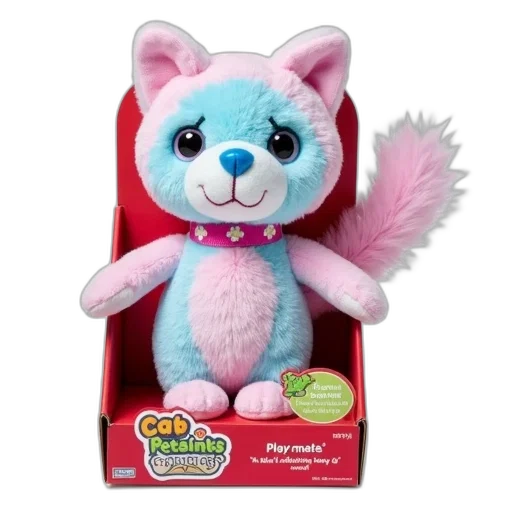 plush, toy, shaped, like, cat, fluffy, tail, pink transparent PNG cut-out