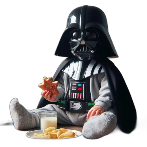 food, photorealistic, infant, dressed, darth, vader, enjoys, snack transparent PNG cut-out