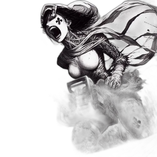 comic book art, concept art, fantasy art, pencil sketch, fierce, tattooed, lady, brandishes transparent PNG cut-out