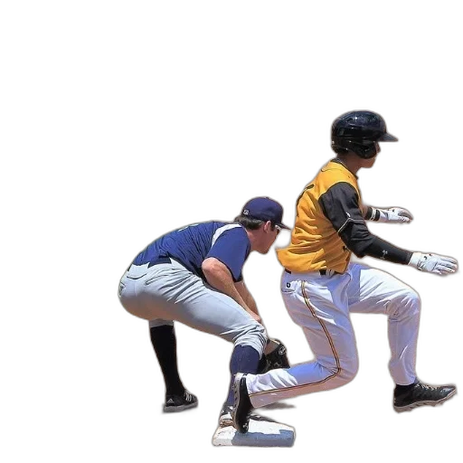 baseball, player, yellow, jersey, running, base, while, another transparent PNG cut-out