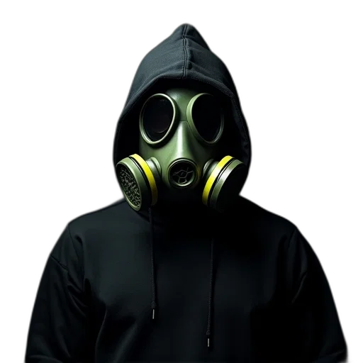 mask, jacket, staff, concept art, cyberpunk, 3d render, person, wearing transparent PNG cut-out