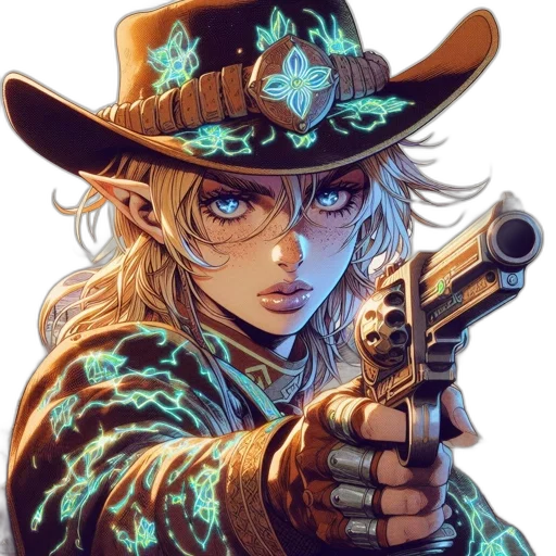 weapon, hat, comic book art, anime, fantasy art, concept art, green, elven transparent PNG cut-out