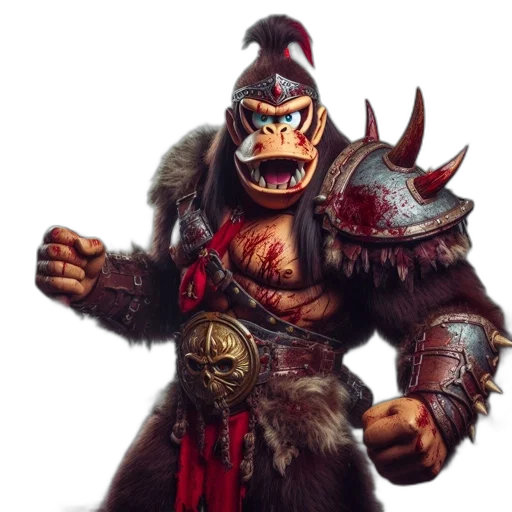 concept art, fantasy art, 3d render, photorealistic, hybrid, gorilla-warrior, figure, adorned transparent PNG cut-out