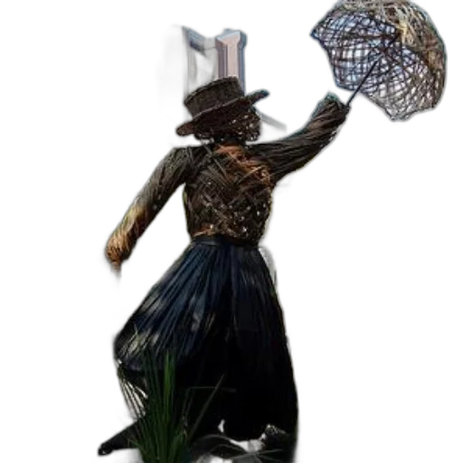 hat, staff, umbrella, dress, concept art, 3d render, fantasy art, photorealistic transparent PNG cut-out