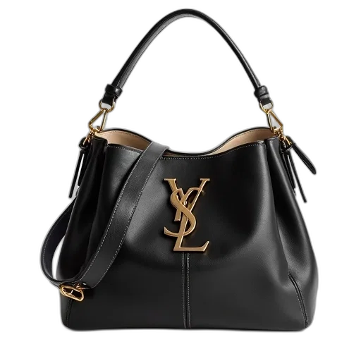 black, leather, handbag, gold-tone, hardware, zipper, pull, displayed transparent PNG cut-out
