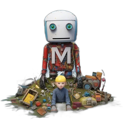 robot, concept art, 3d render, pixel art, white, head, green, eyes transparent PNG cut-out