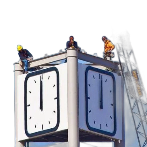 three, workers, hard, hats, working, large, clock, tower transparent PNG cut-out