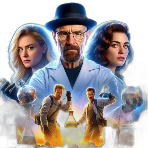 concept art, comic book art, fire, intense, scene, features, individuals, including transparent PNG cut-out