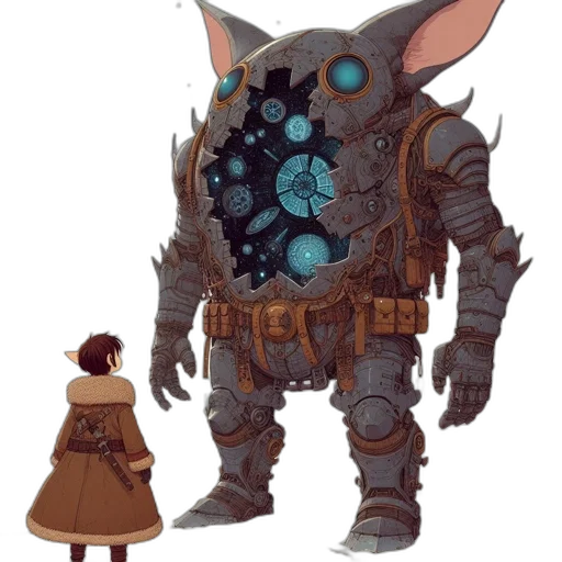 robot, creature, mask, staff, concept art, fantasy art, 3d render, comic book art transparent PNG cut-out