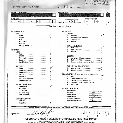 hip, evaluation, form, various, sections, including, pain, function transparent PNG cut-out