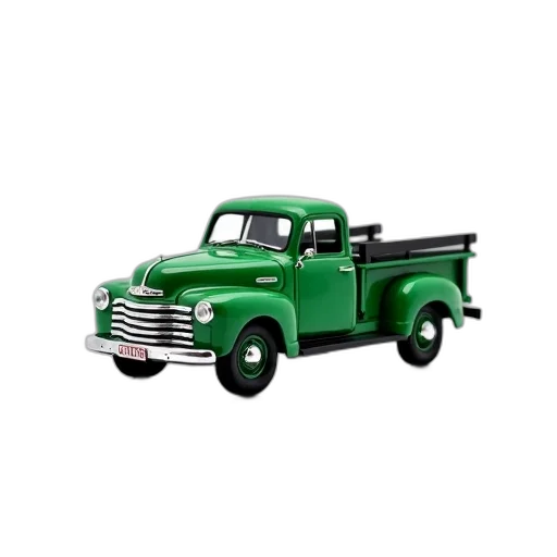 car, 3d render, photorealistic, green, vintage, pickup, truck, black transparent PNG cut-out