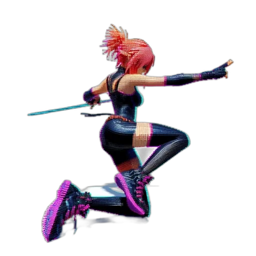 weapon, sword, staff, concept art, cyberpunk, pixel art, 3d render, neon transparent PNG cut-out