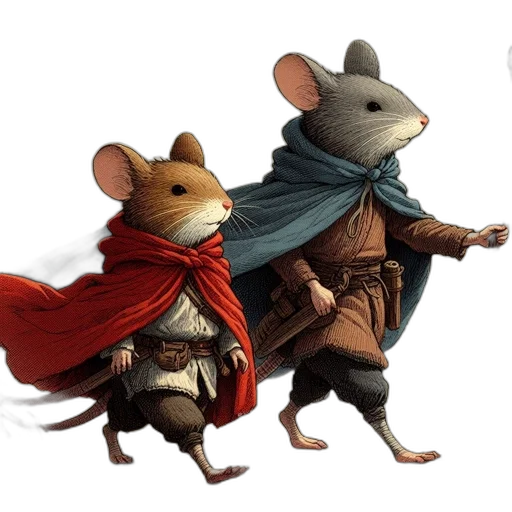 concept art, fantasy art, 3d render, two, anthropomorphic, mice, one, red transparent PNG cut-out