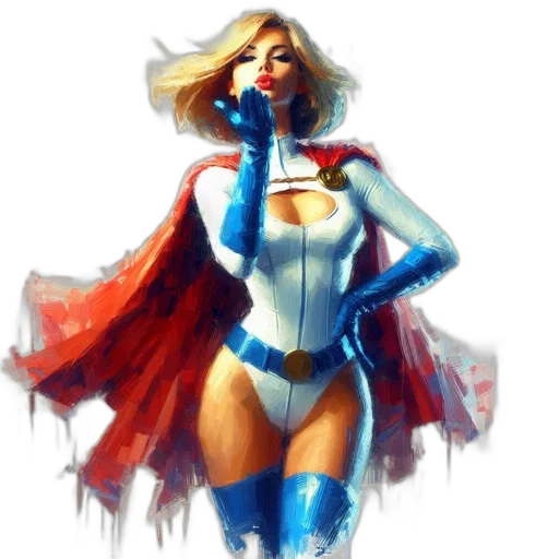 comic book art, concept art, fantasy art, watercolor, female, superhero, blonde, hair transparent PNG cut-out