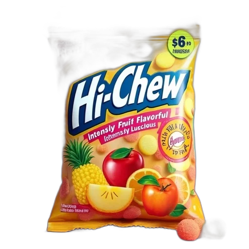 food, photorealistic, bag, hi-chew, candies, colorful, geometric, pattern transparent PNG cut-out