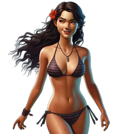 jewelry, fantasy art, concept art, comic book art, photorealistic, beach, woman, brown transparent PNG cut-out
