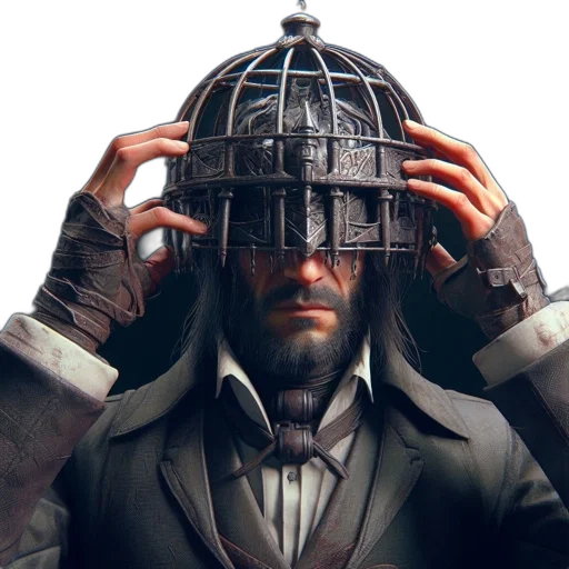 mask, hat, face, jacket, cyberpunk, concept art, 3d render, photorealistic transparent PNG cut-out